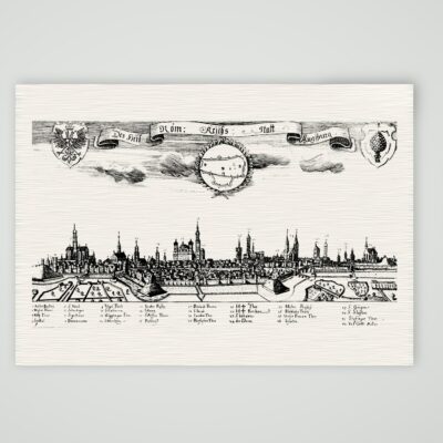 Augsburg, Stadtpanorama – Buchreproduktion nach Kupferstich, Kunstdruck auf Leinenpapier