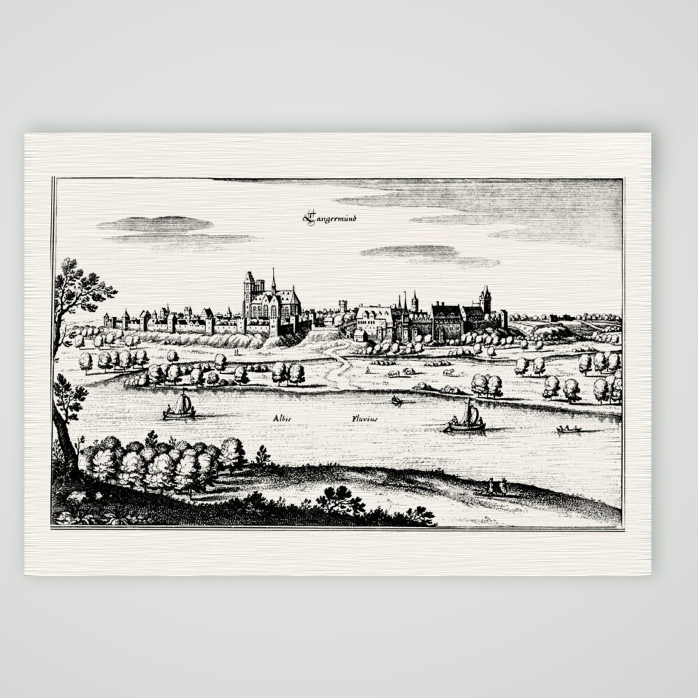 Tangermünde an der Elbe – Buchreproduktion nach Kupferstich, Kunstdruck auf Leinenpapier