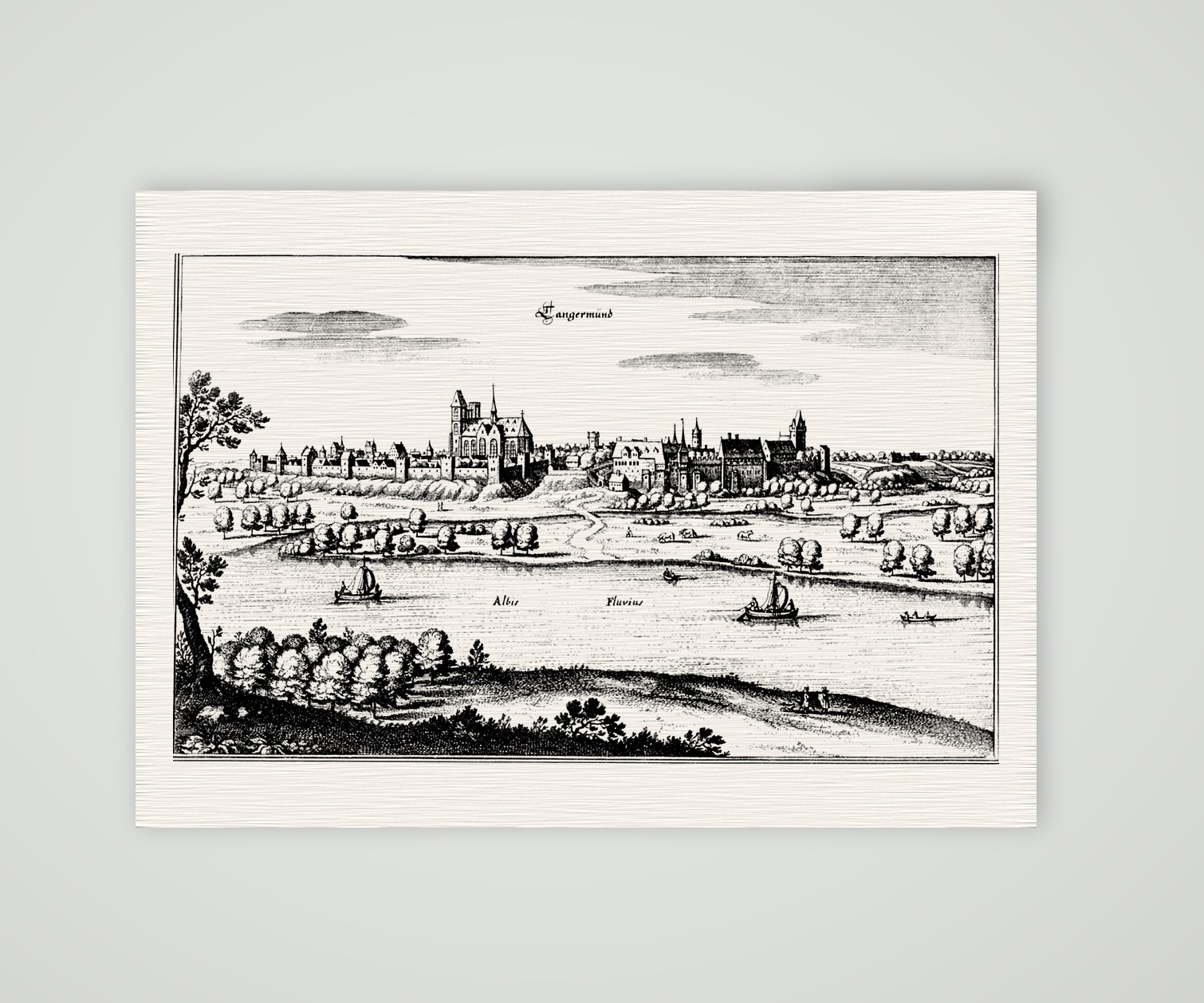 Tangermünde an der Elbe – Buchreproduktion nach Kupferstich, Kunstdruck auf Leinenpapier