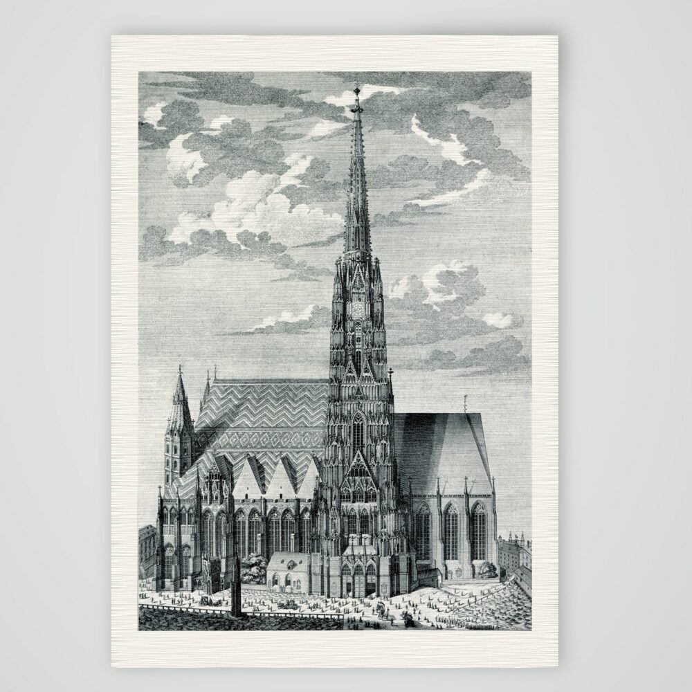 Wien, Stephansdom mit Südturm, Kupferstich von G. D. Heumann nach Salomon Kleiner, 18. Jahrhundert, Kunstdruck auf Leinenpapier