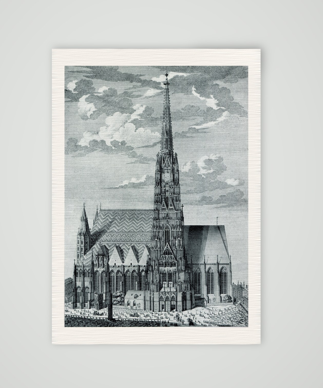 Wien, Stephansdom mit Südturm, Kupferstich von G. D. Heumann nach Salomon Kleiner, 18. Jahrhundert, Kunstdruck auf Leinenpapier