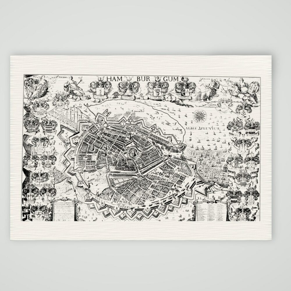 Hamburg, Stadtplan von 1690 – Buchreproduktion nach Kupferstich von 1690, Kunstdruck auf Leinenpapier
