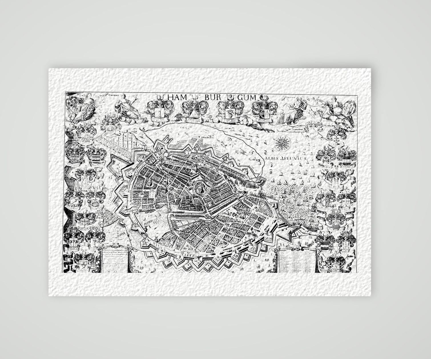 Hamburg, Stadtplan von 1690 – Buchreproduktion nach Kupferstich von 1690, Kunstdruck auf Hahnemühle-Büttenpapier