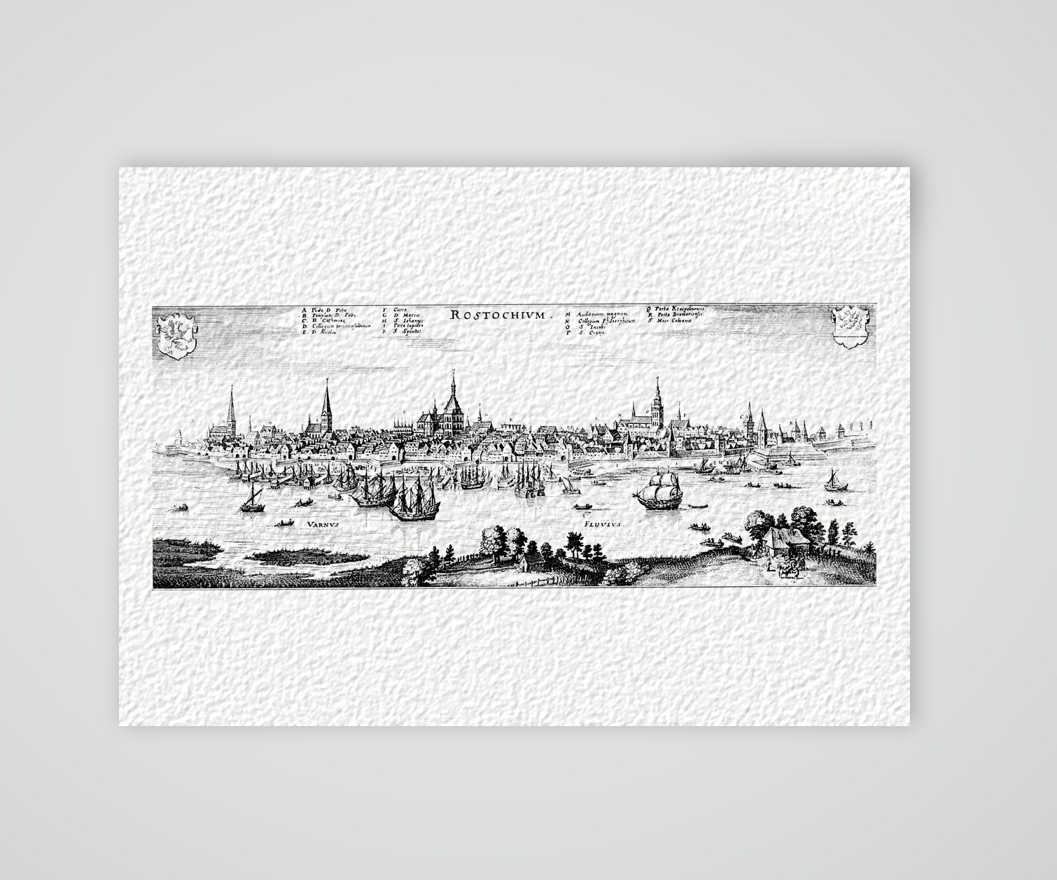 Rostock, Panorama von der Warnow – Kupferstich, Kunstdruck auf Hahnemühle-Büttenpapier