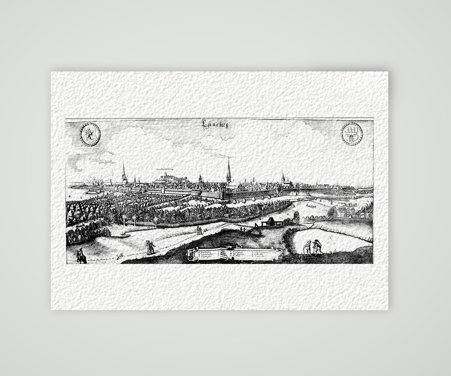 Lüneburg, Panorama mit dem Kalkberg – Kupferstich, Kunstdruck auf Hahnemühle-Büttenpapier