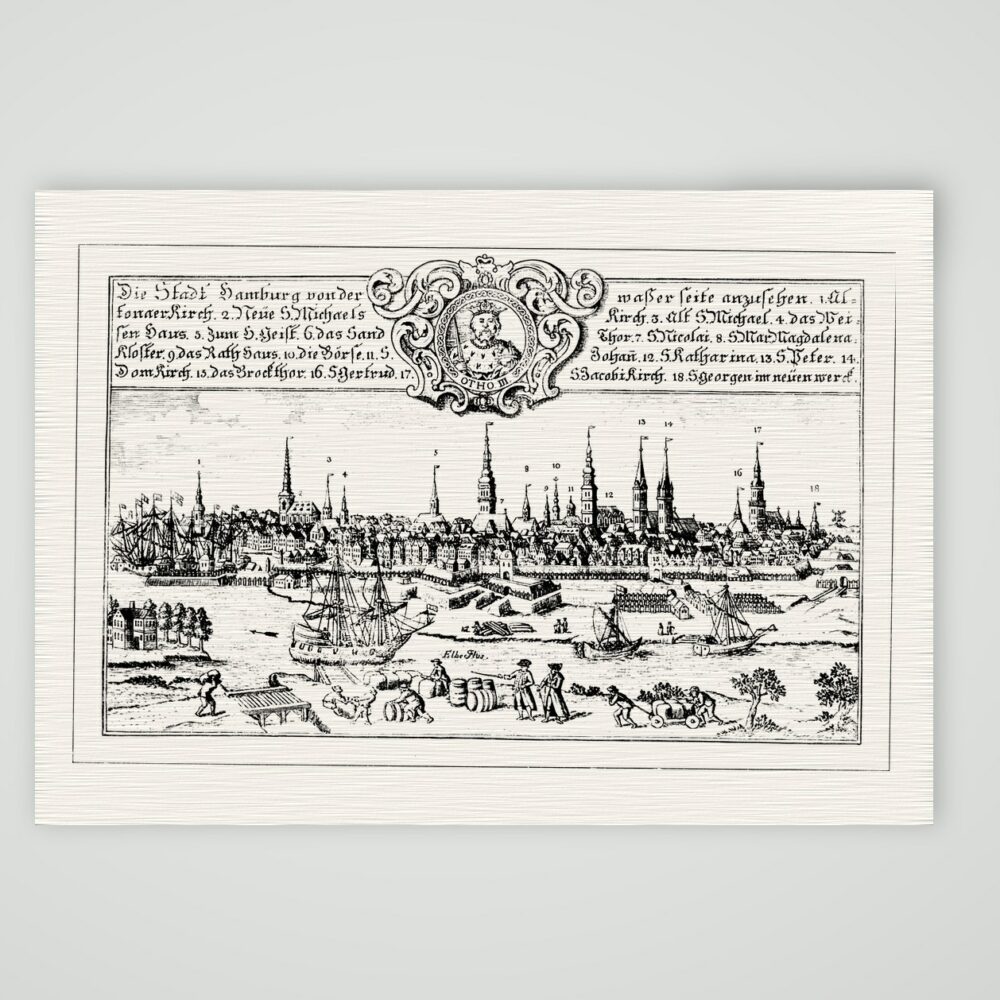 Hamburg von der Elbe aus – Kupferstich, Kunstdruck auf Leinenpapier