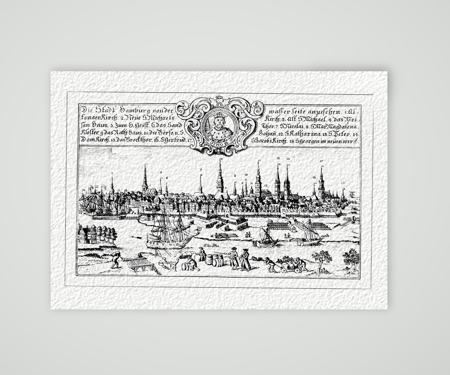 Hamburg von der Elbe aus – Kupferstich, Kunstdruck auf Hahnemühle-Büttenpapier