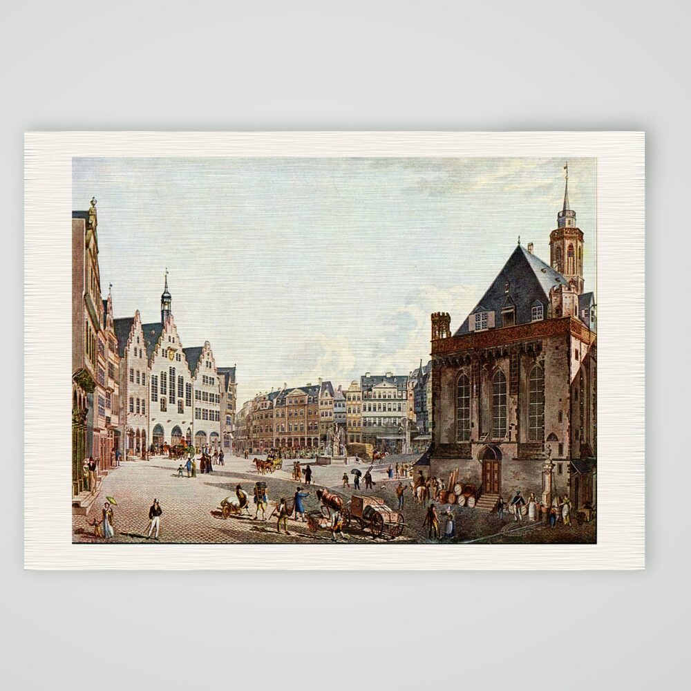 Frankfurt am Main, der Römerberg – Stich, Kunstdruck auf Leinenpapier