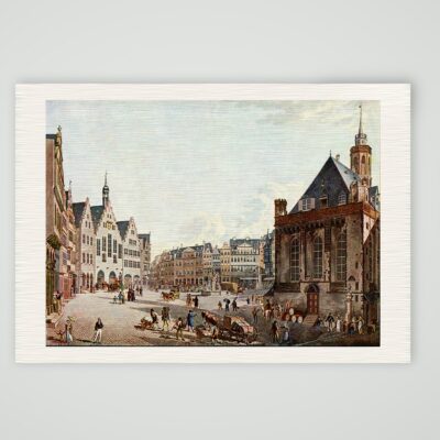 Frankfurt am Main, der Römerberg – Stich, Kunstdruck auf Leinenpapier