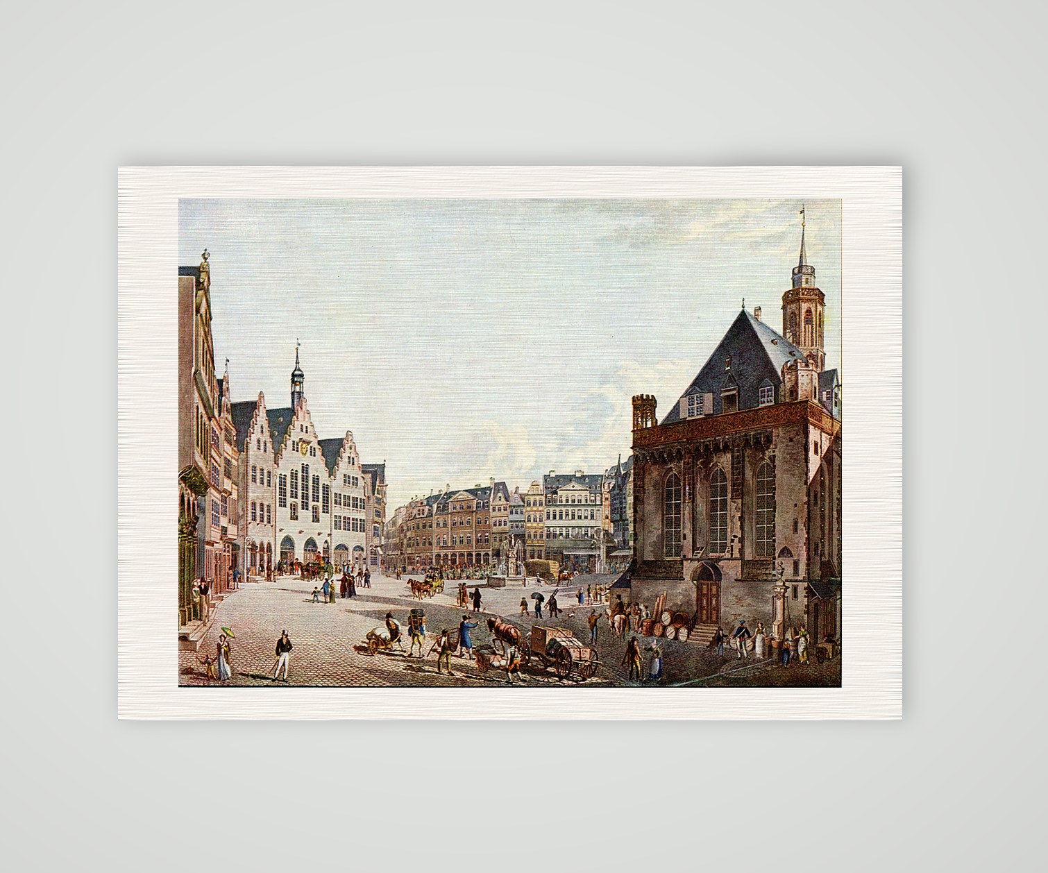 Frankfurt am Main, der Römerberg – Stich, Kunstdruck auf Leinenpapier