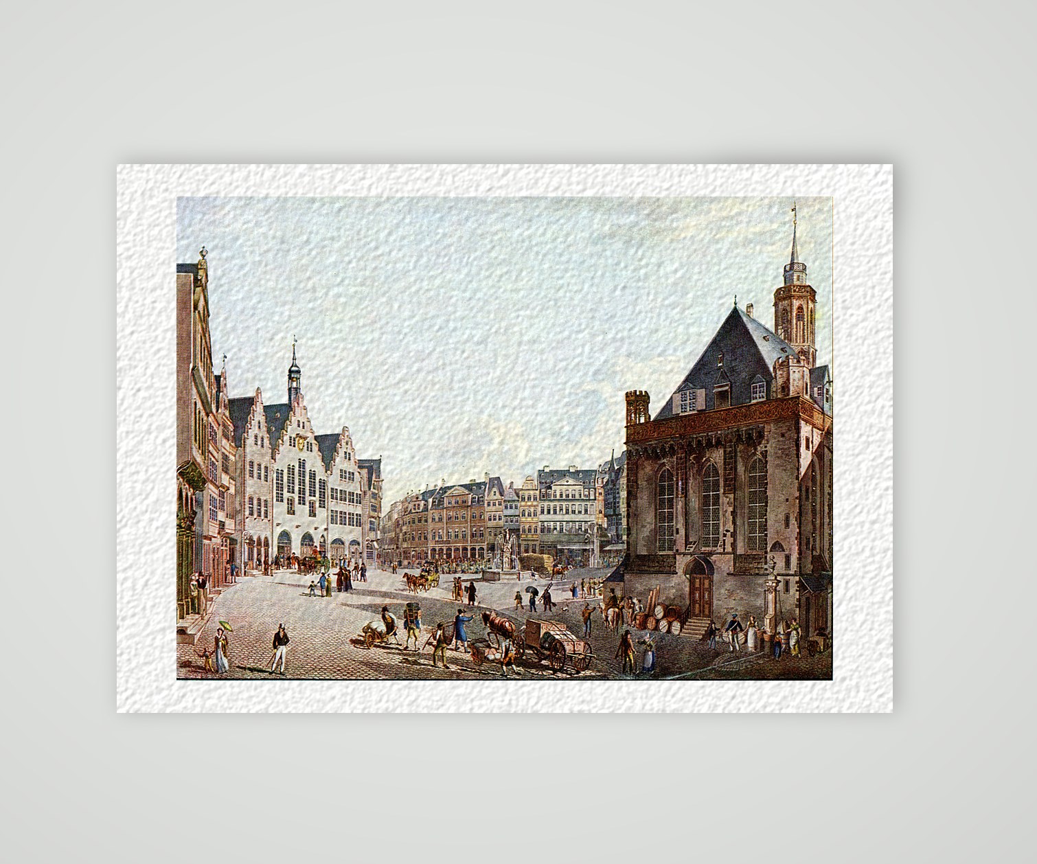 Frankfurt am Main, der Römerberg – Stich, Kunstdruck auf Hahnemühle-Büttenpapier