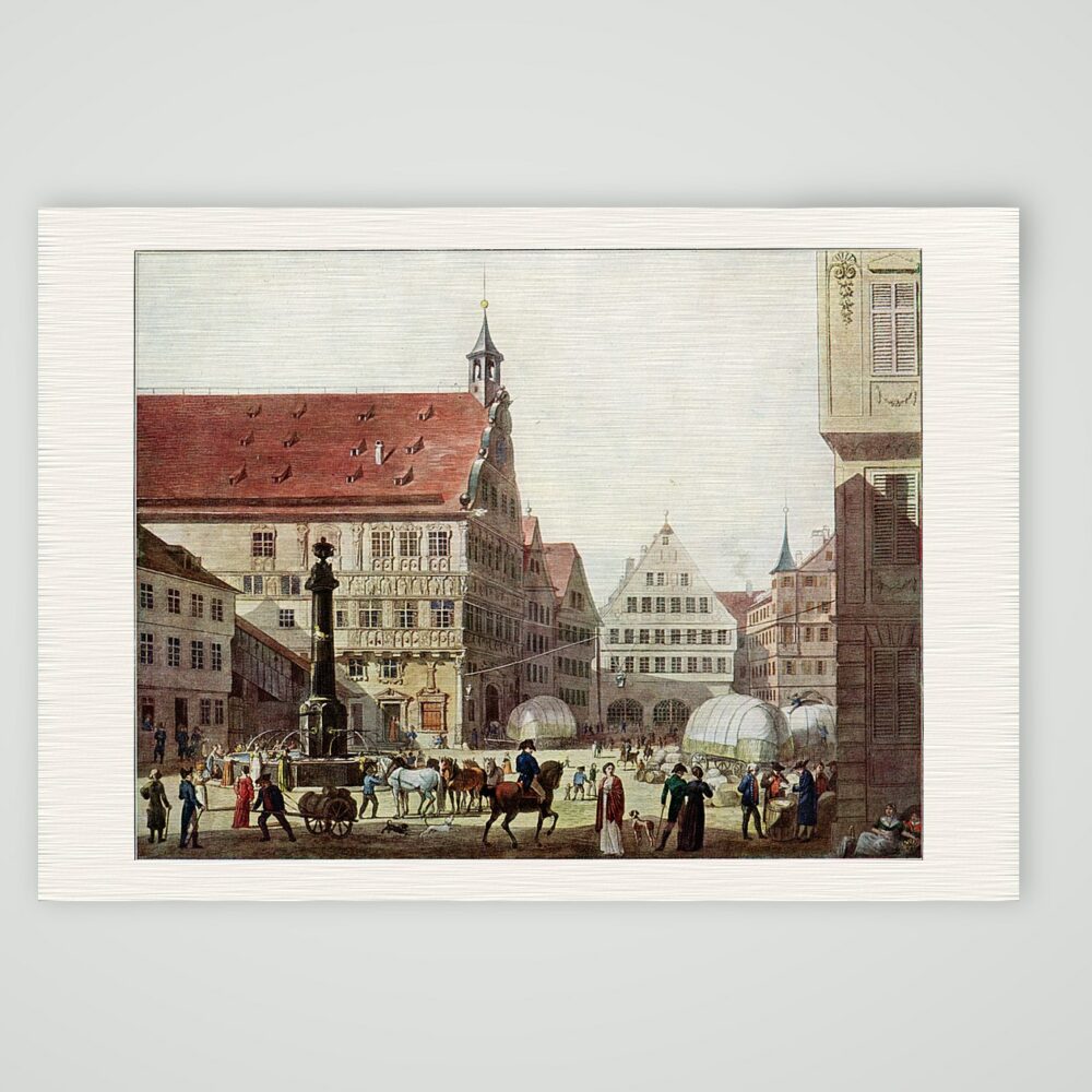 Stuttgart, der Marktplatz um 1810 – Kupferstich, Kunstdruck auf Leinenpapier
