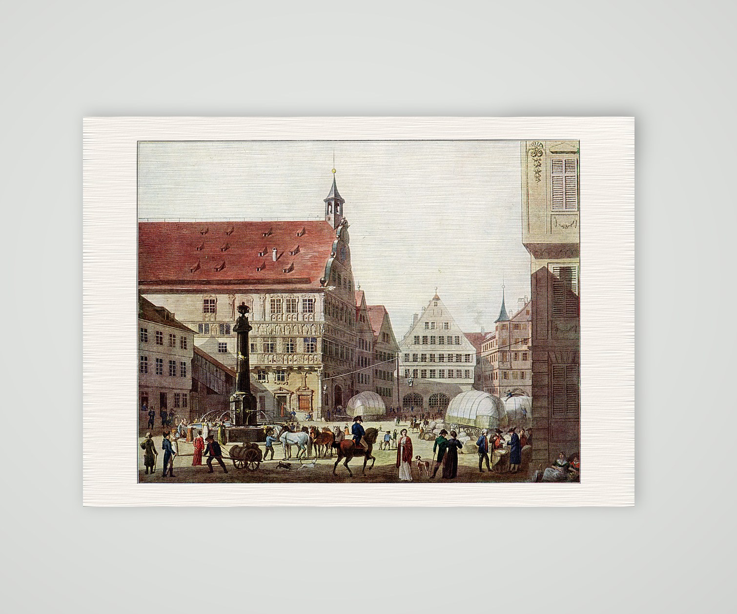 Stuttgart, der Marktplatz um 1810 – Kupferstich, Kunstdruck auf Leinenpapier