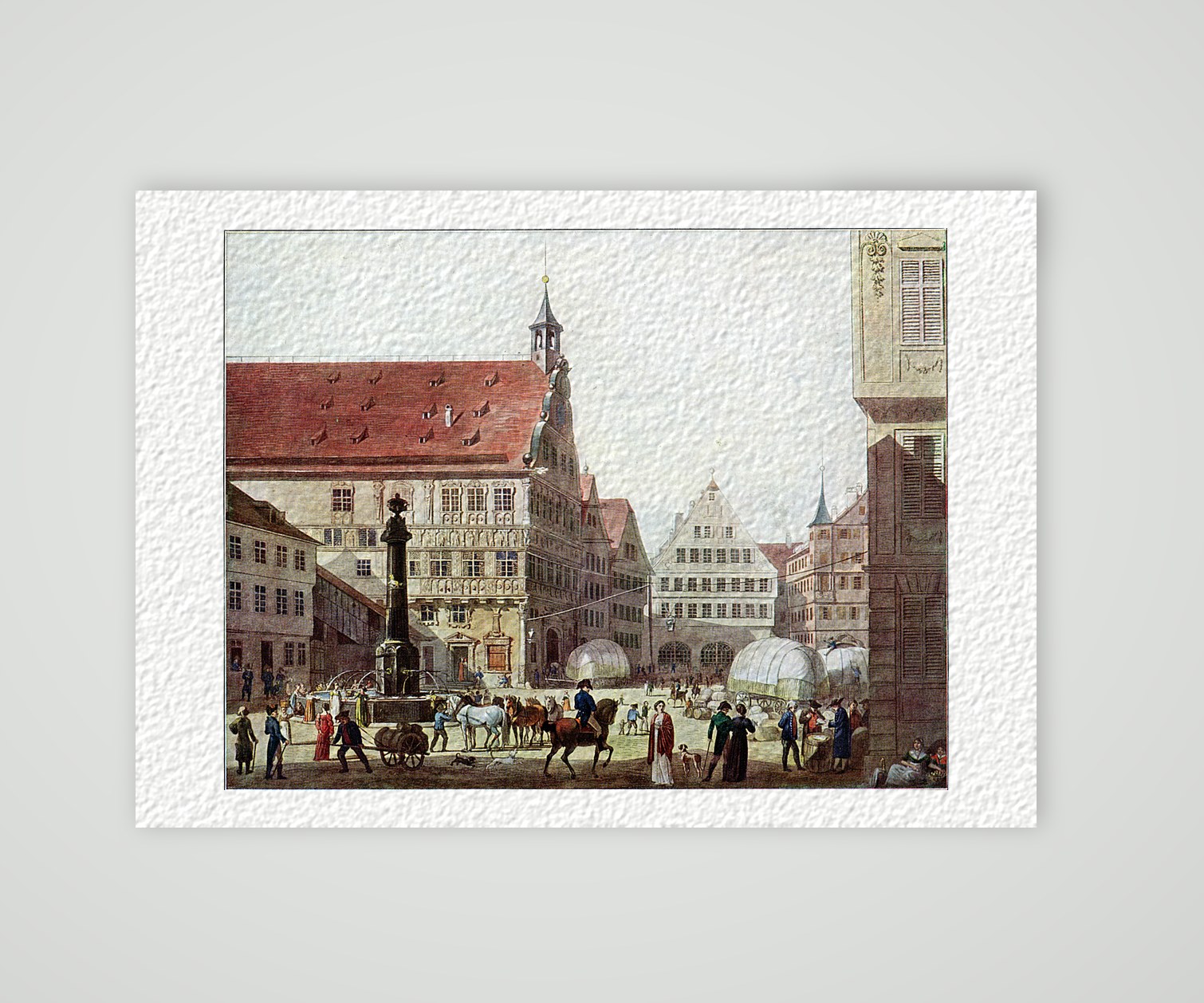 Stuttgart, der Marktplatz um 1810 – Kupferstich, Kunstdruck auf Hahnemühle-Büttenpapier