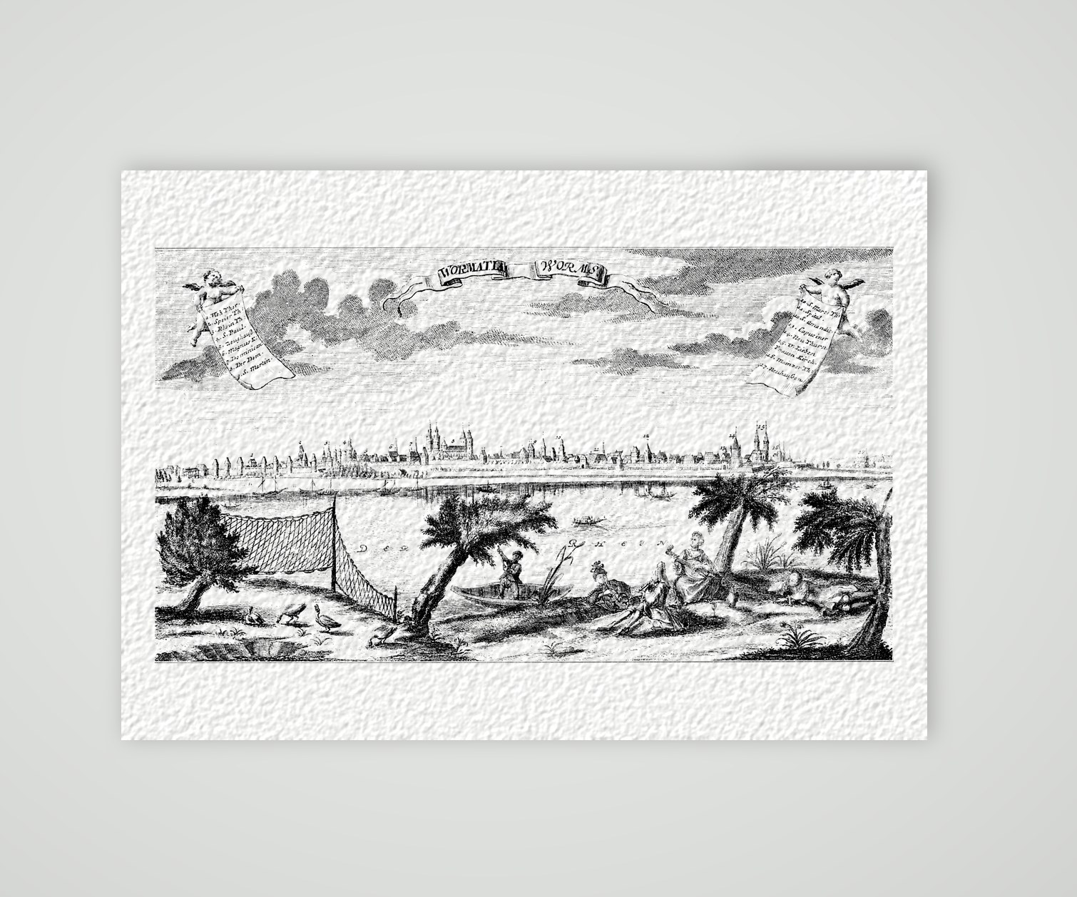 Worms, Panorama über den Rhein – Kupferstich, Kunstdruck auf Hahnemühle-Büttenpapier