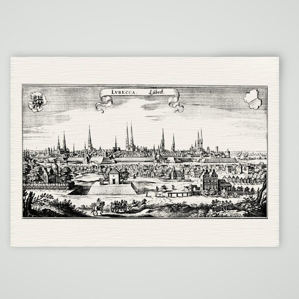 Lübeck, Stadtpanorama – Kupferstich, Kunstdruck auf Leinenpapier