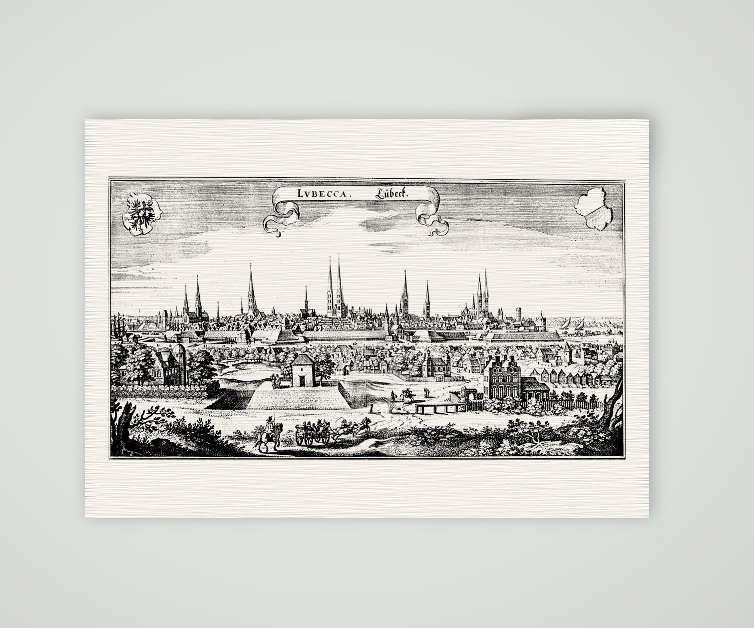 Lübeck, Stadtpanorama – Kupferstich, Kunstdruck auf Leinenpapier