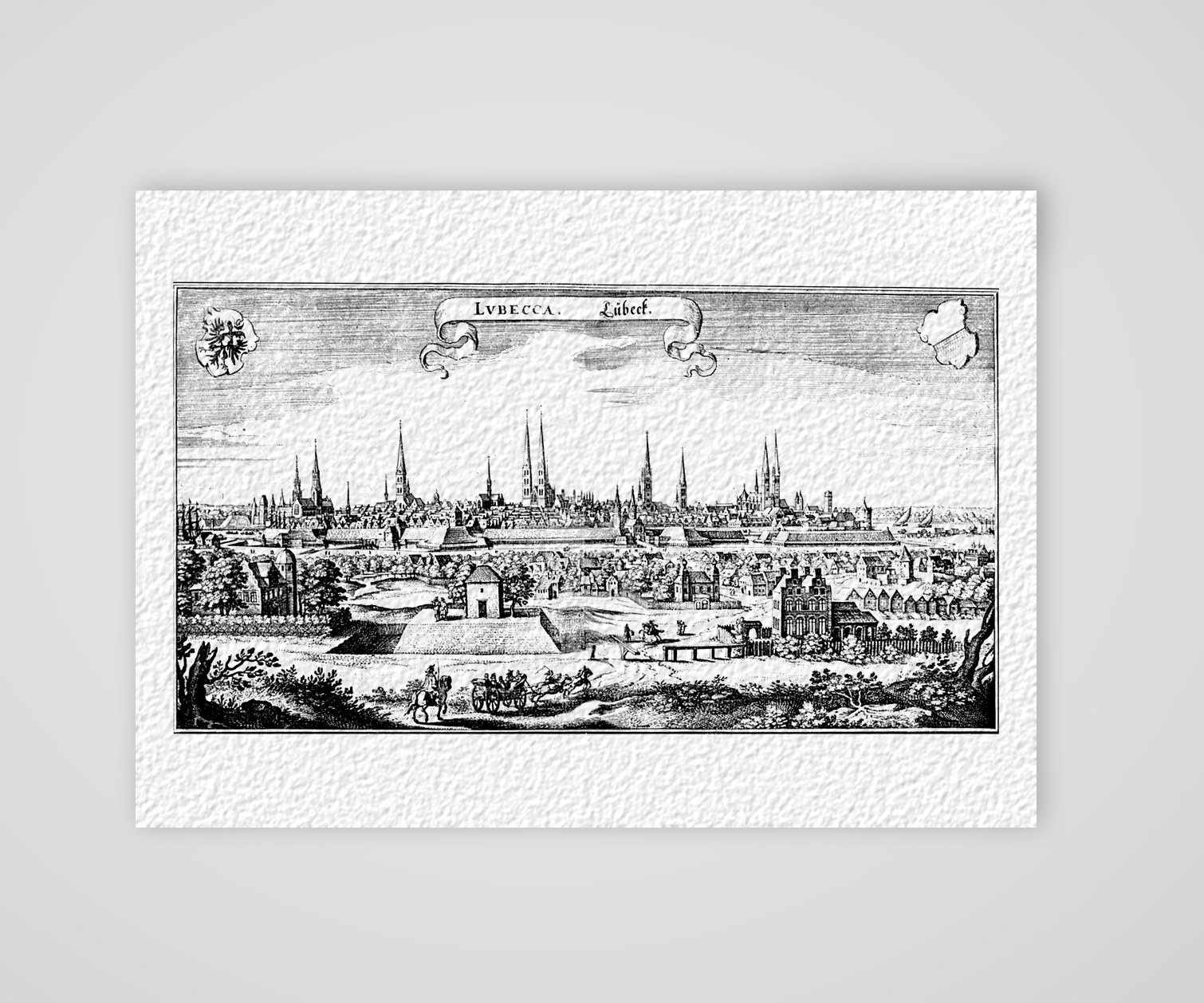 Lübeck, Stadtpanorama – Kupferstich, Kunstdruck auf Hahnemühle-Büttenpapier