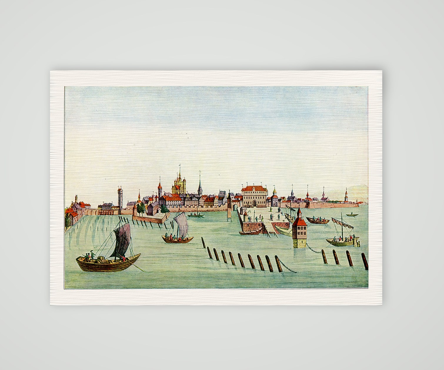 Konstanz vom Bodensee aus – Kupferstich, Kunstdruck auf Leinenpapier