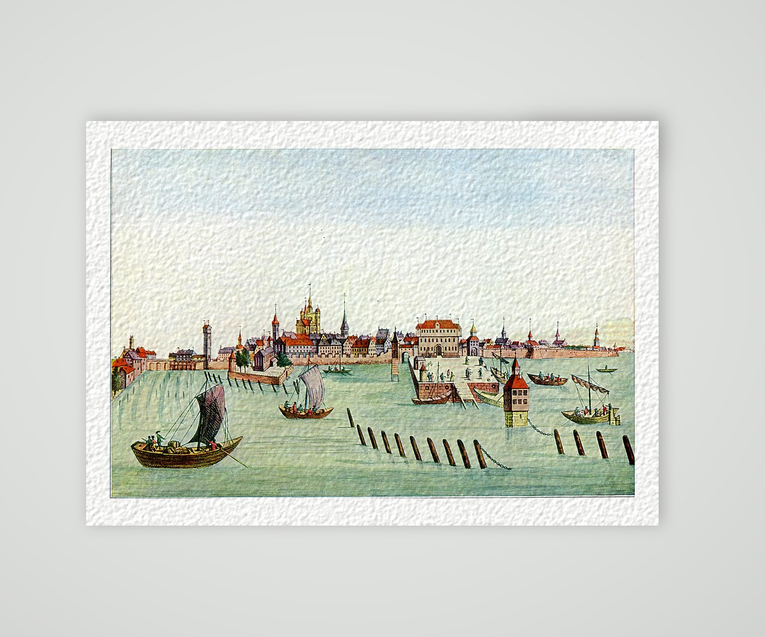 Konstanz vom Bodensee aus – Kupferstich, Kunstdruck auf Hahnemühle-Büttenpapier