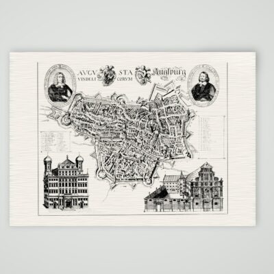 Augsburg, Befestigungsplan mit Rathaus und Zeughaus – Kupferstich, Kunstdruck auf Leinenpapier
