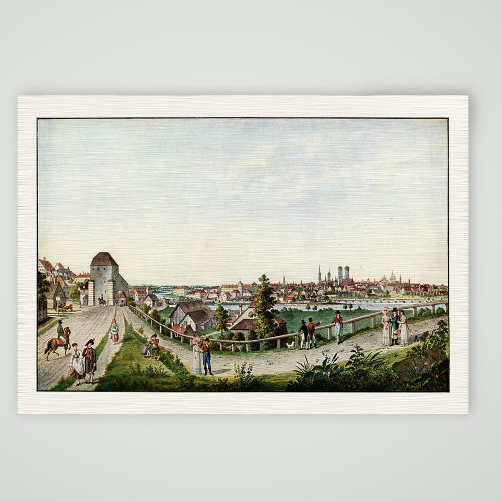 München, Blick auf die Stadt 1841 – Stich, Kunstdruck auf Leinenpapier