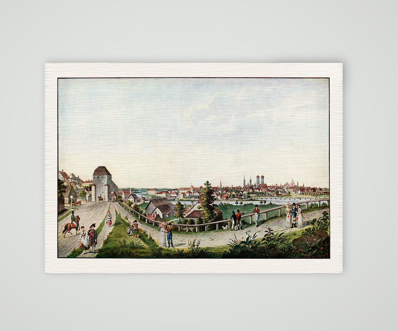 München, Blick auf die Stadt 1841 – Stich, Kunstdruck auf Leinenpapier