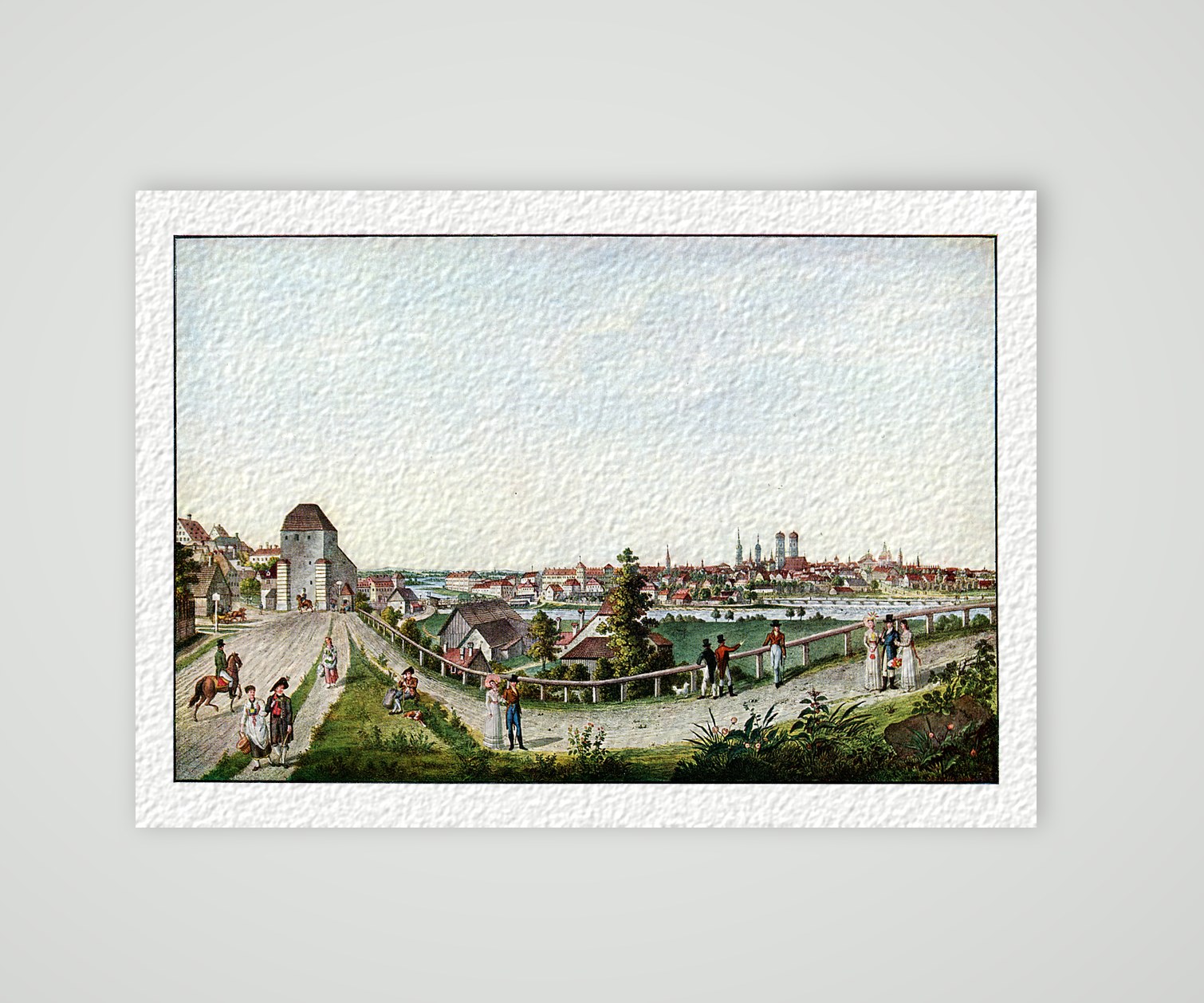 München, Blick auf die Stadt 1841 – Stich, Kunstdruck auf Hahnemühle-Büttenpapier