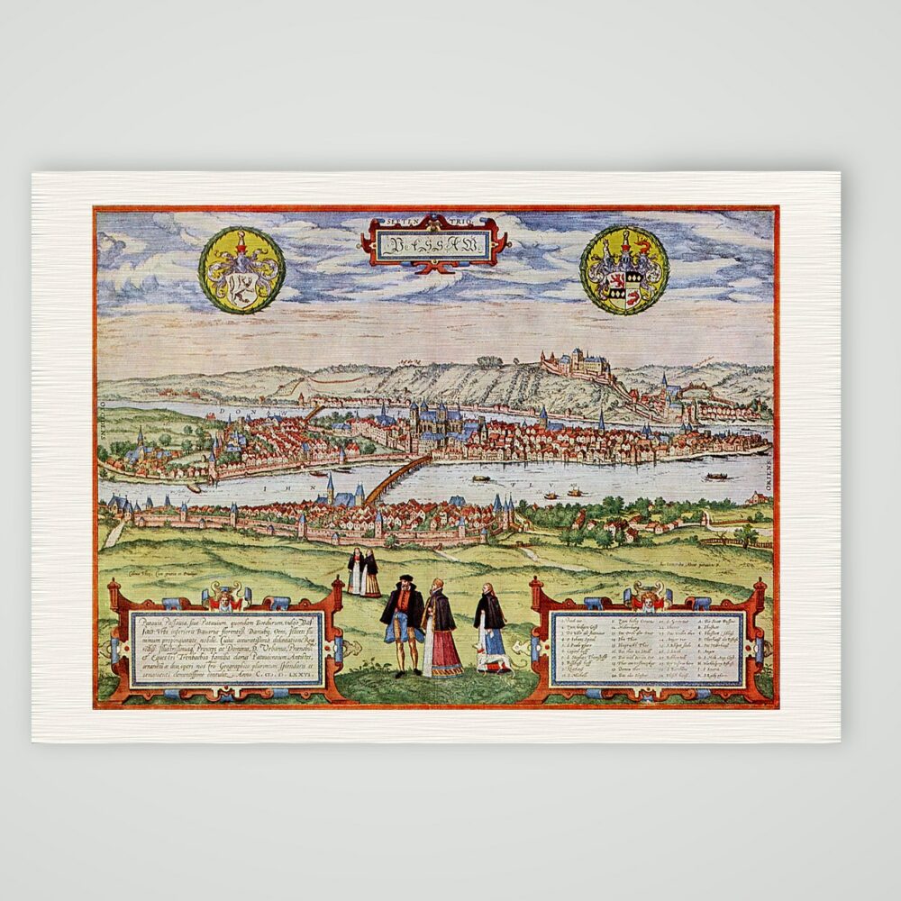 Passau nach Braun und Hogenberg – Kupferstich, Kunstdruck auf Leinenpapier