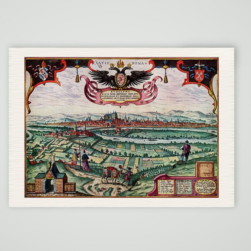Regensburg (Ratisbona) nach Georg Hufnagel, 1594 – Kupferstich, Kunstdruck auf Leinenpapier