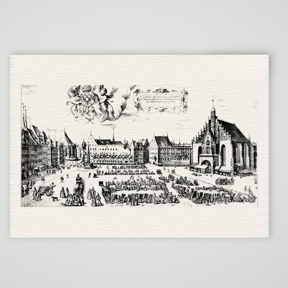Nürnberg, der Hauptmarkt 1599 – Kupferstich, Kunstdruck auf Leinenpapier