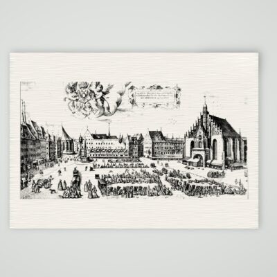 Nürnberg, der Hauptmarkt 1599 – Kupferstich, Kunstdruck auf Leinenpapier