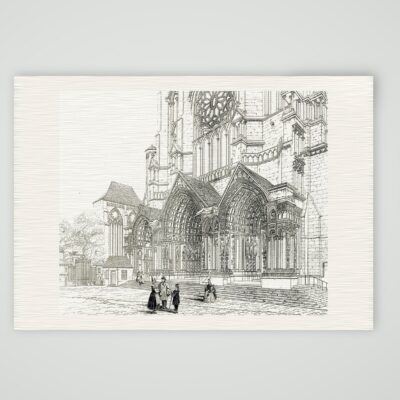 Chartres, Nordportal der Kathedrale mit Figurenschmuck und Rosette, Stahlstich aus Paynes Universum um 1860, Kunstdruck auf Leinenpapier
