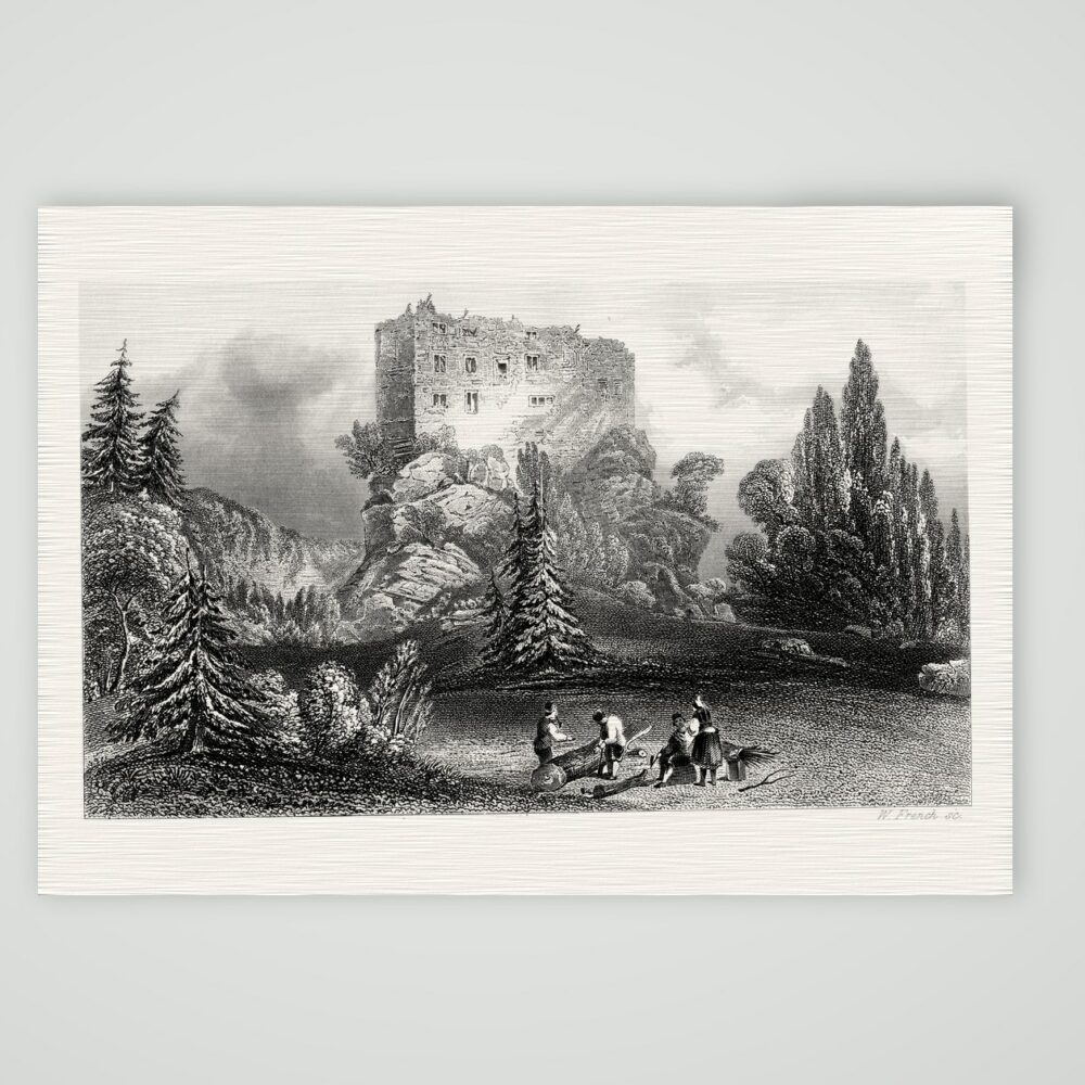 Die Ruine Liebenstein – Stahlstich, Kunstdruck auf Leinenpapier