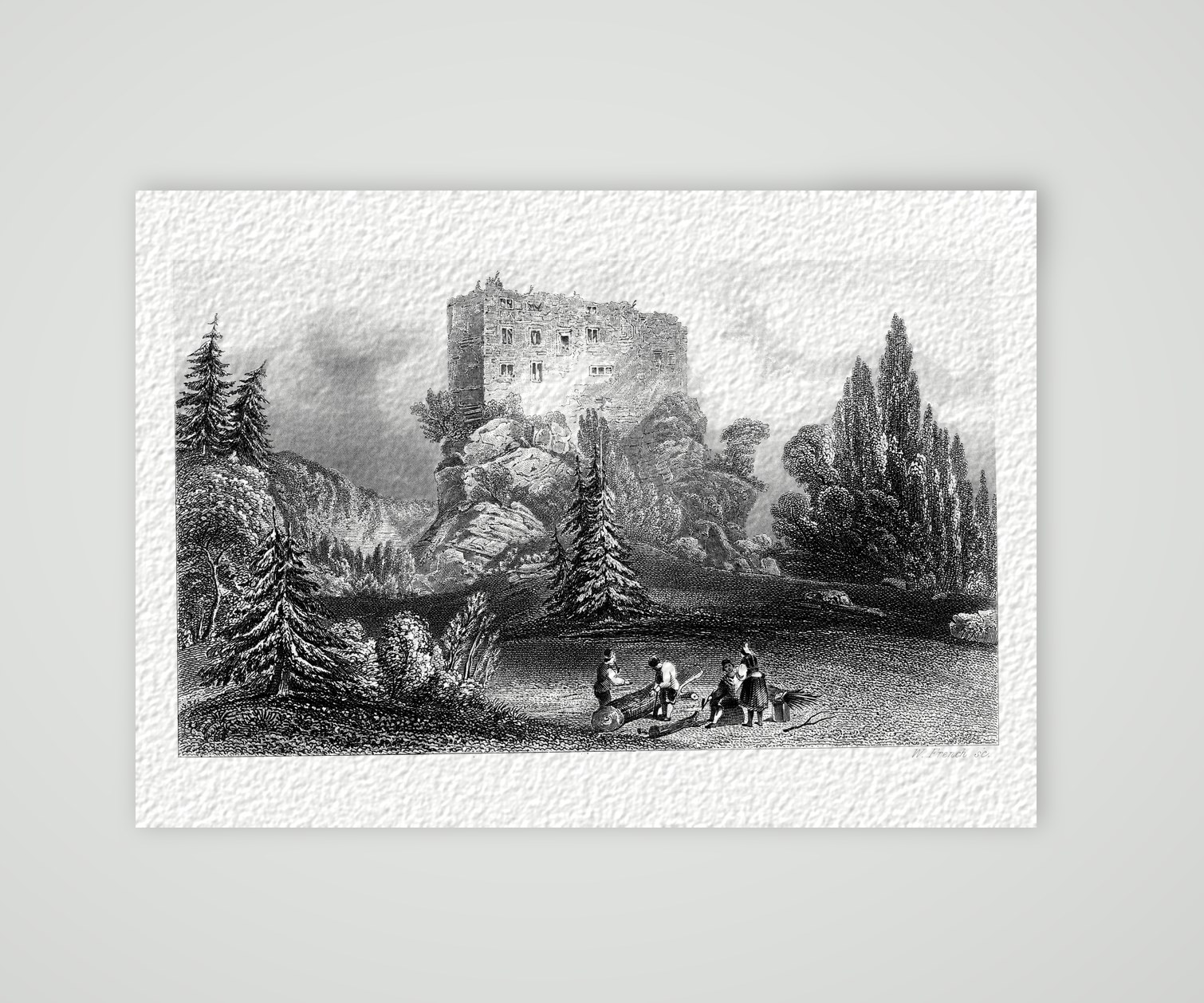 Die Ruine Liebenstein – Stahlstich, Kunstdruck auf Hahnemühle-Büttenpapier