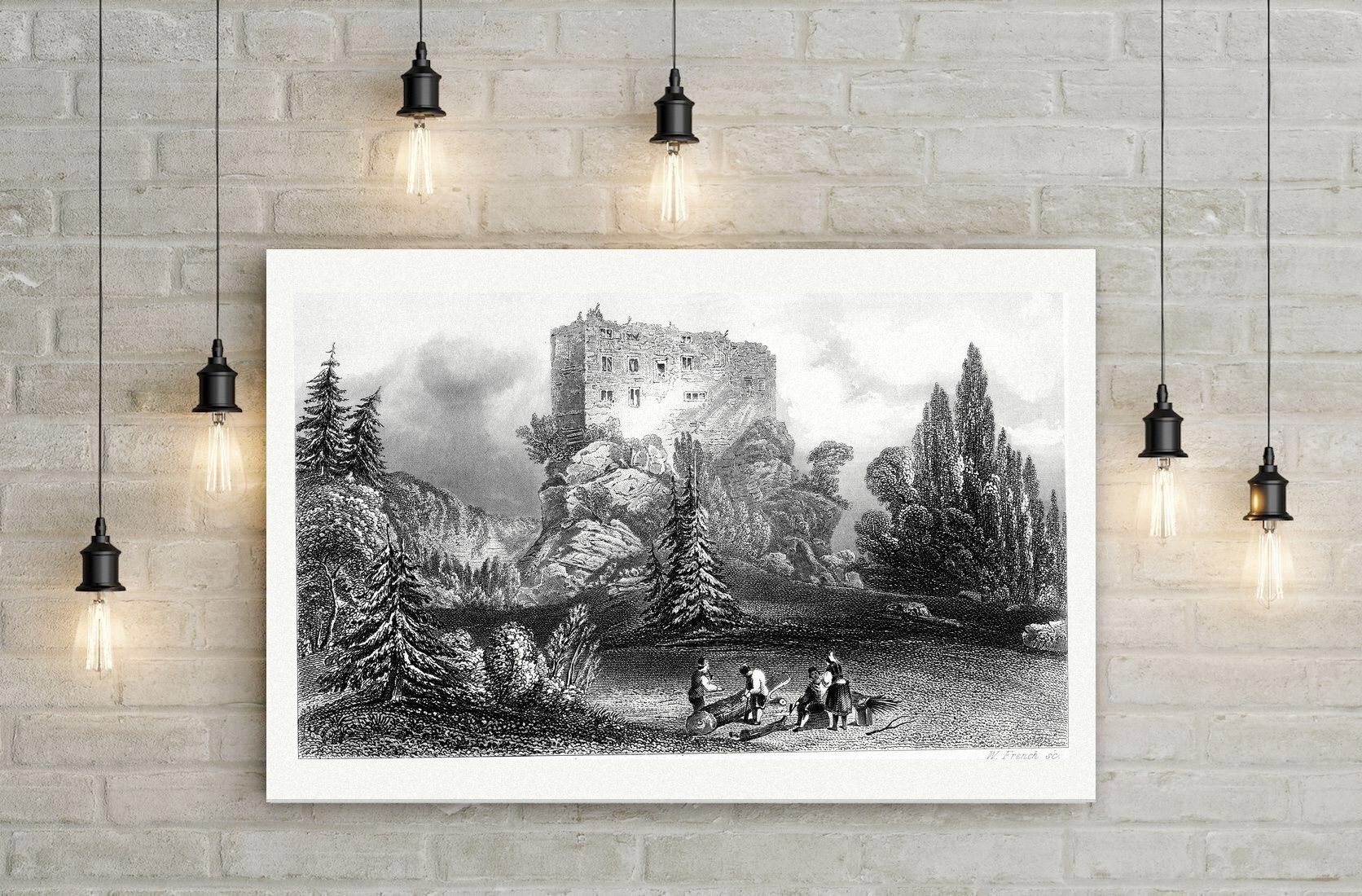 Die Ruine Liebenstein – Stahlstich, Leinwanddruck auf Holzkeilrahmen an der Wand