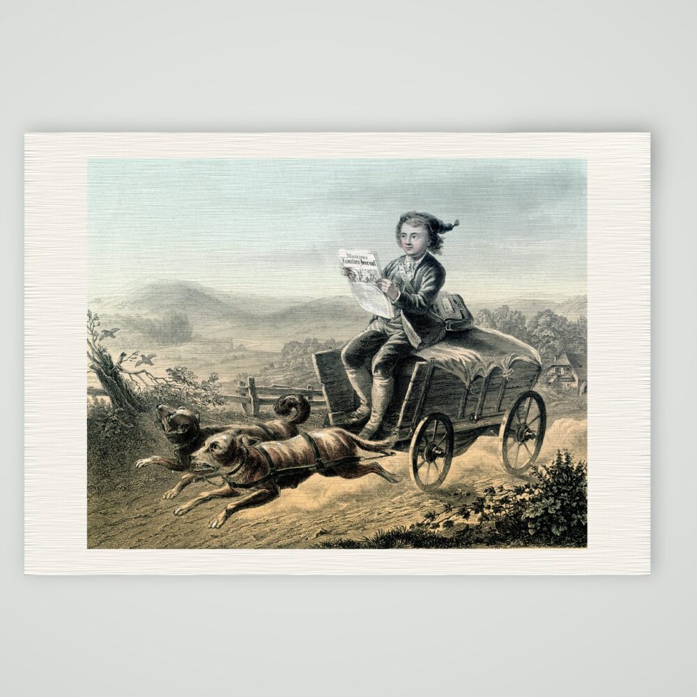 Die Dorfpost – Stahlstich, Kunstdruck auf Leinenpapier