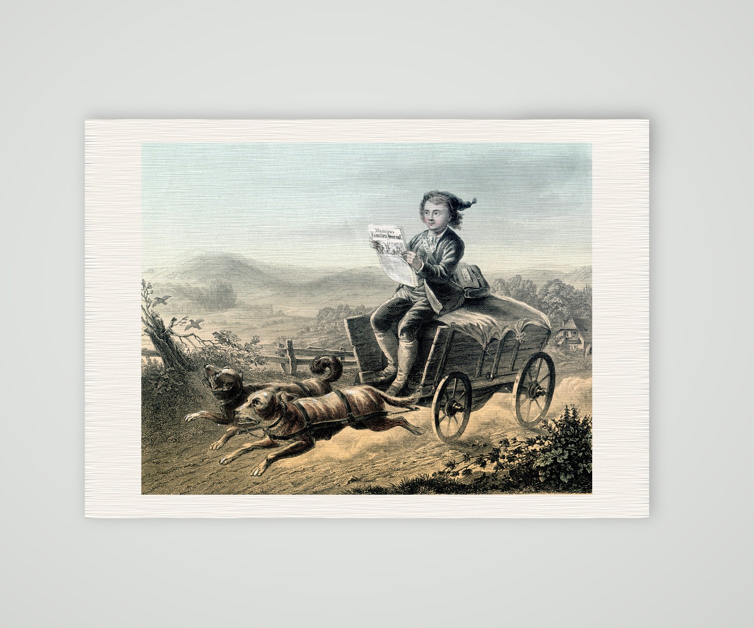 Die Dorfpost – Stahlstich, Kunstdruck auf Leinenpapier