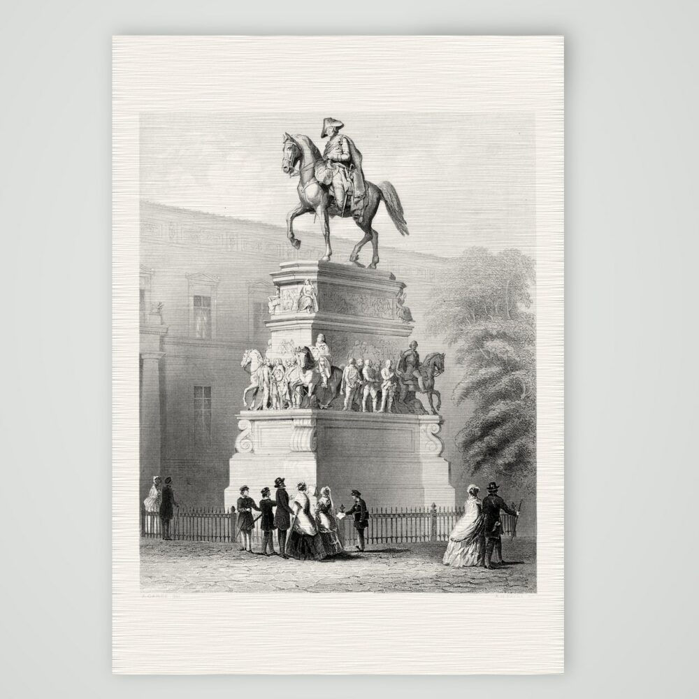 Berlin, das Reiterdenkmal Friedrichs des Großen – Stahlstich, Kunstdruck auf Leinenpapier