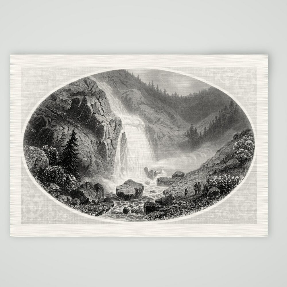 Der Hainbachfall – Stahlstich, Kunstdruck auf Leinenpapier