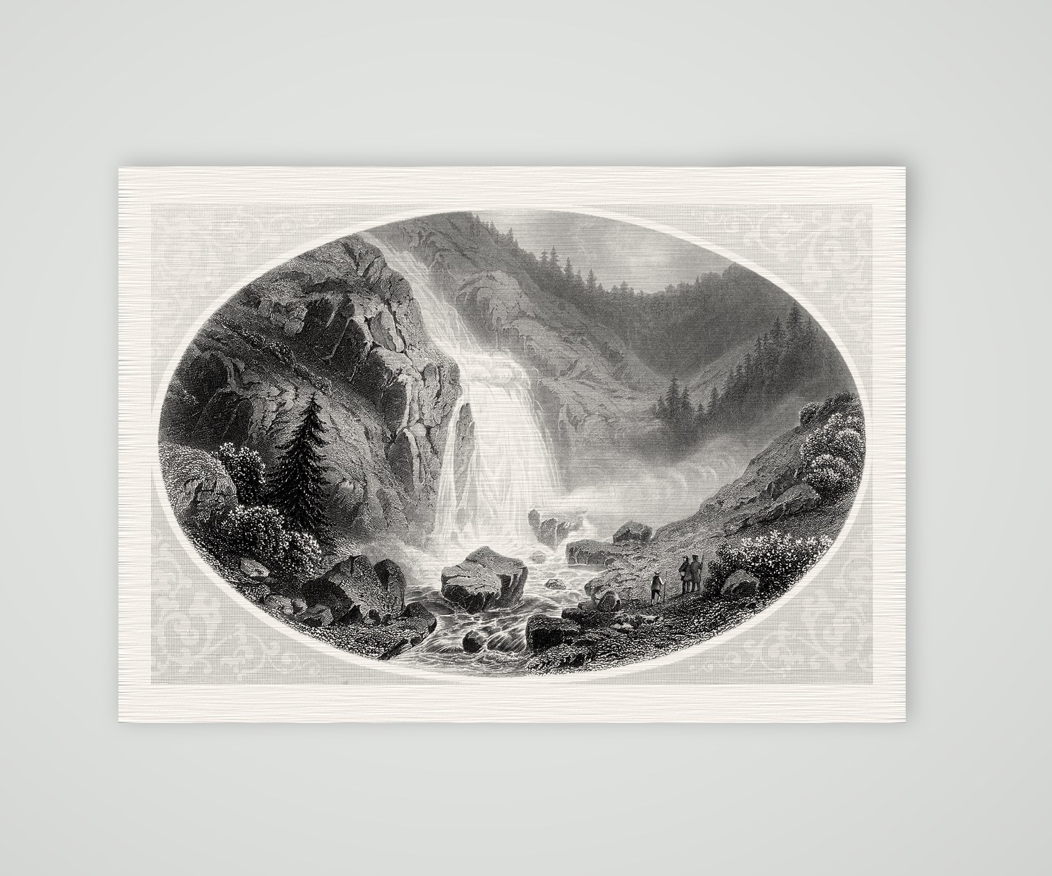 Der Hainbachfall – Stahlstich, Kunstdruck auf Leinenpapier