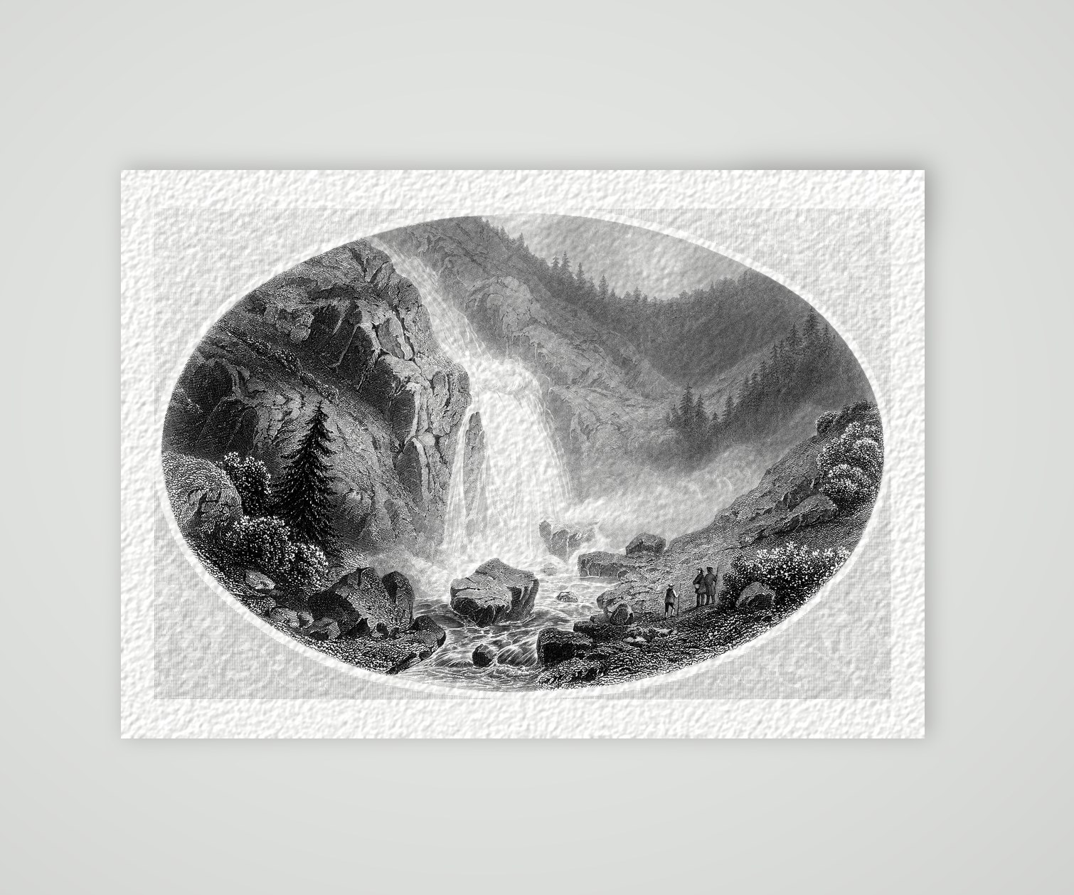 Der Hainbachfall – Stahlstich, Kunstdruck auf Hahnemühle-Büttenpapier