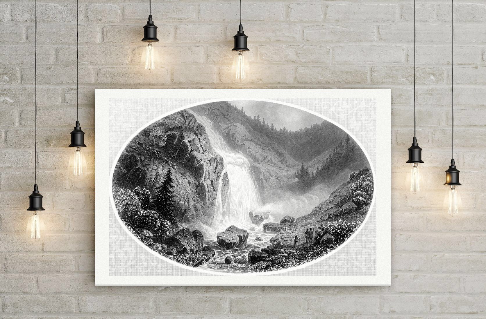 Der Hainbachfall – Stahlstich, Leinwanddruck auf Holzkeilrahmen an der Wand