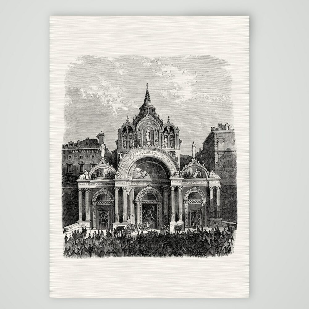Turin, der Dom San Giovanni – Stahlstich, Kunstdruck auf Leinenpapier