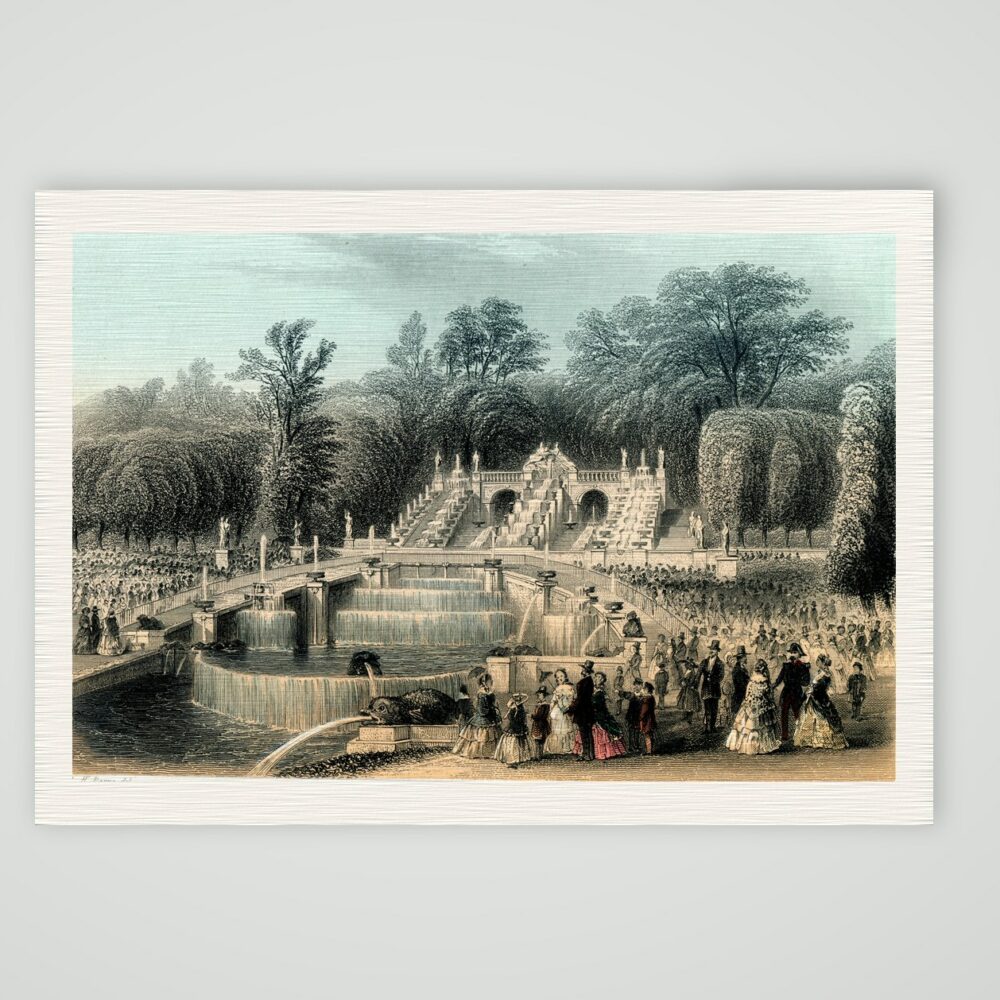 Saint-Cloud, die Kaskaden im Park – Stahlstich, Kunstdruck auf Leinenpapier