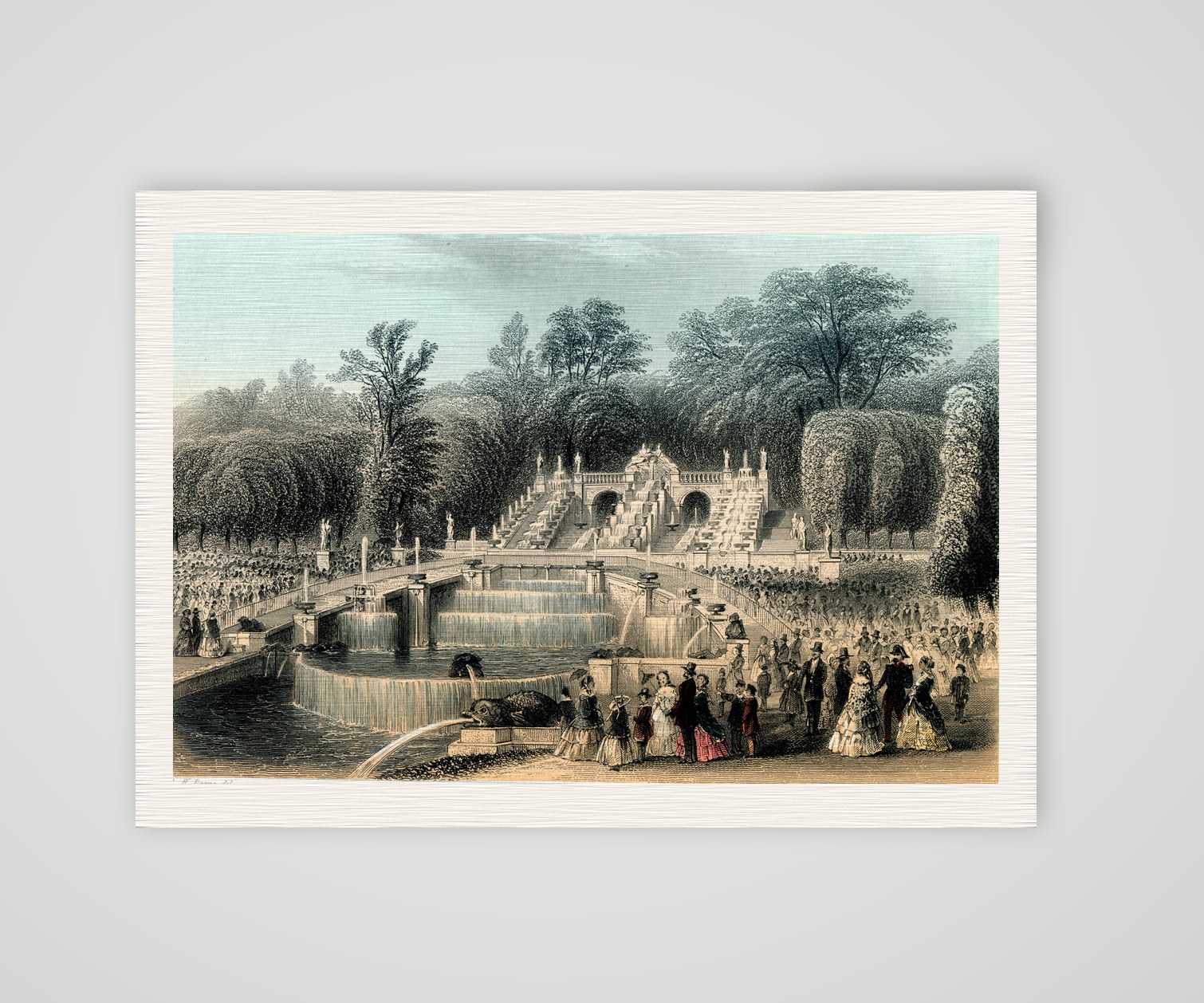 Saint-Cloud, die Kaskaden im Park – Stahlstich, Kunstdruck auf Leinenpapier