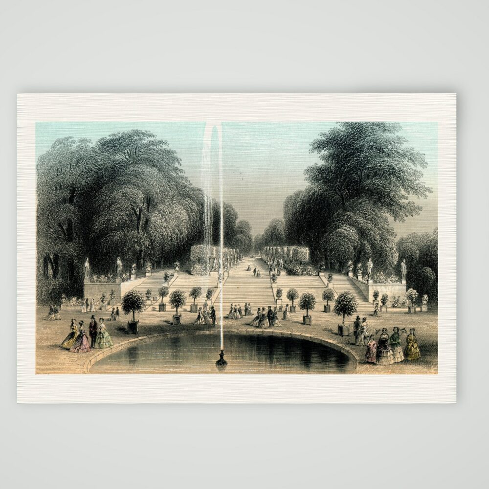 Saint-Cloud, die große Fontäne – Stahlstich, Kunstdruck auf Leinenpapier