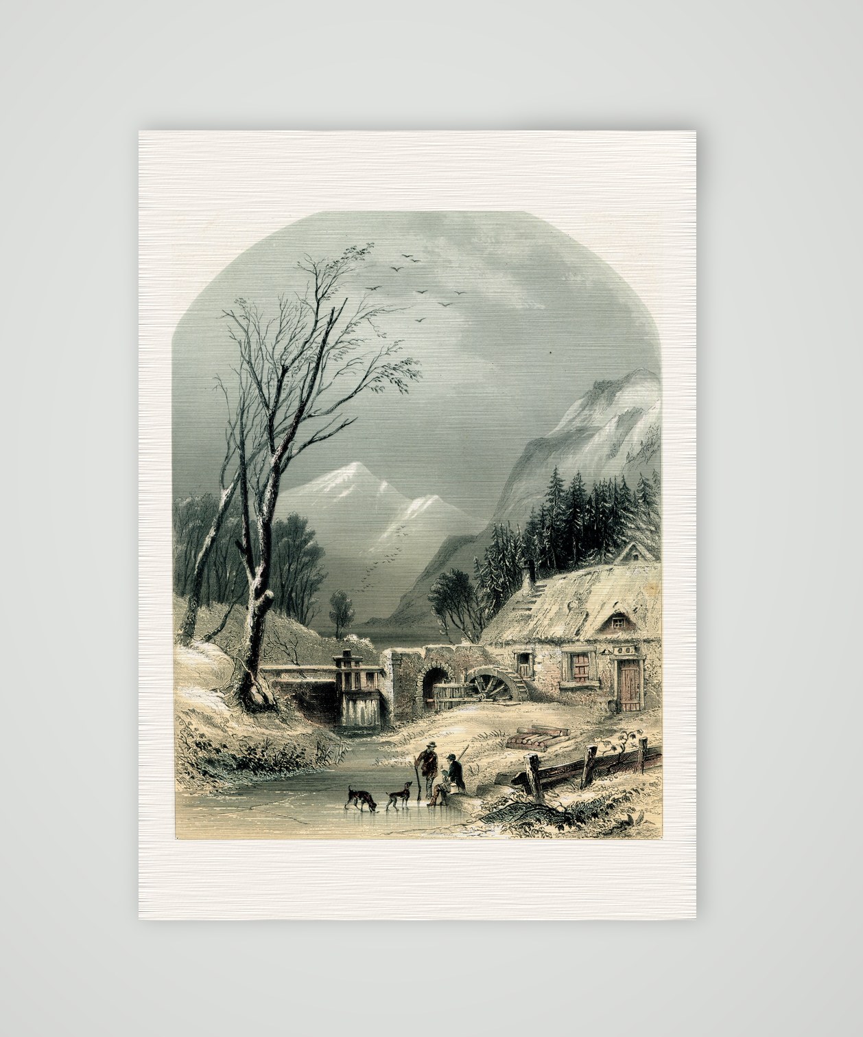 Schneidemühle bei Funäsdalen im Winter – Stahlstich, Kunstdruck auf Leinenpapier