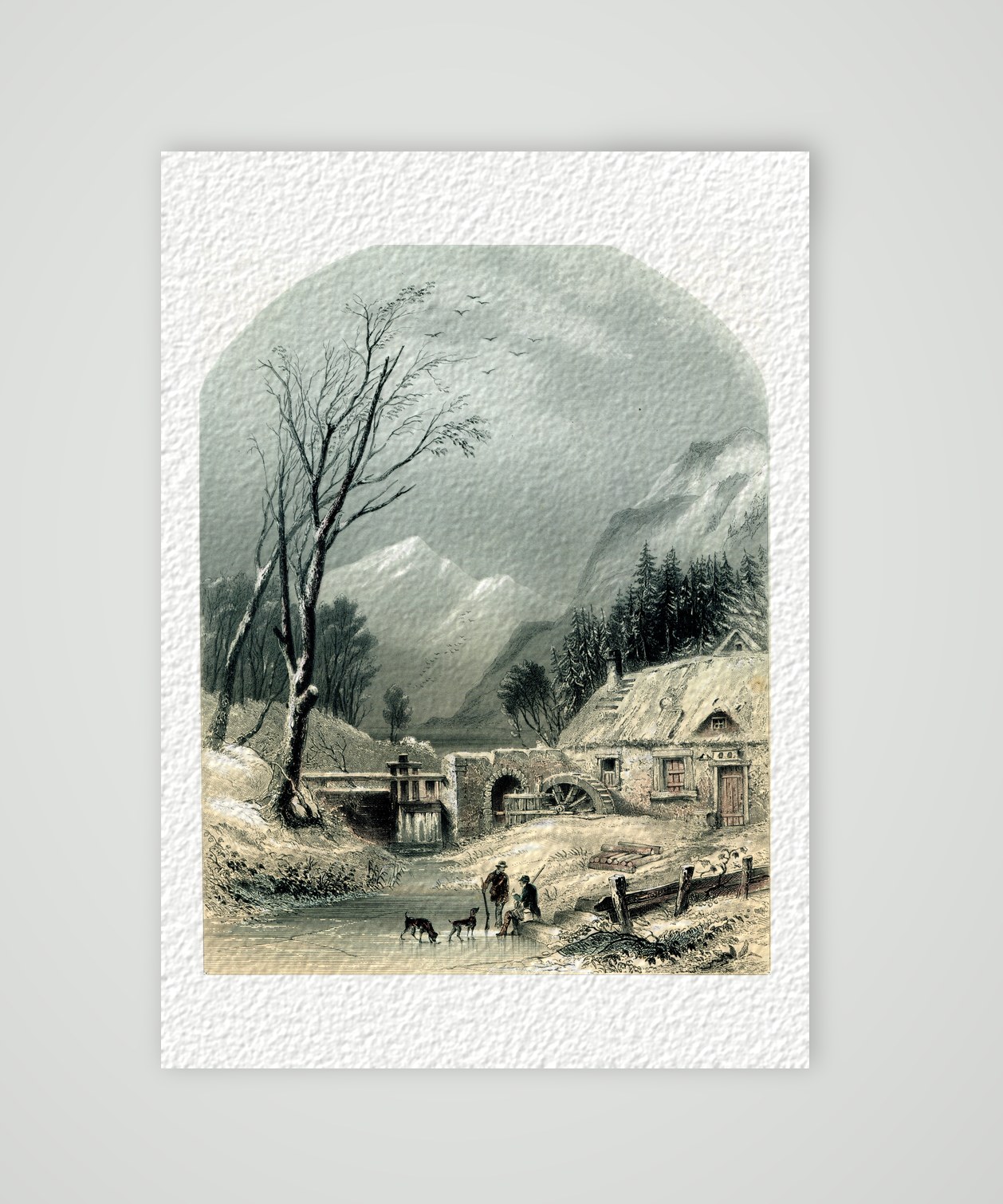 Schneidemühle bei Funäsdalen im Winter – Stahlstich, Kunstdruck auf Hahnemühle-Büttenpapier
