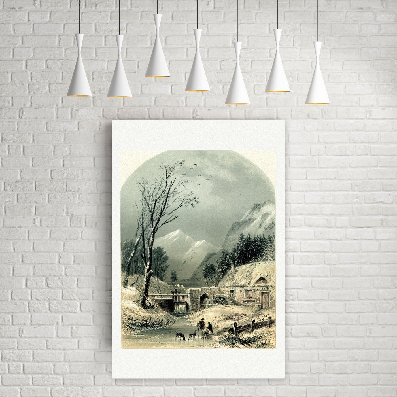 Schneidemühle bei Funäsdalen im Winter – Stahlstich, Leinwanddruck auf Holzkeilrahmen an der Wand